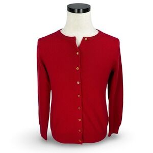 PURE COLLECTION 100% Cashmere Red Button Front Cardigan Sweater Women US 8 10